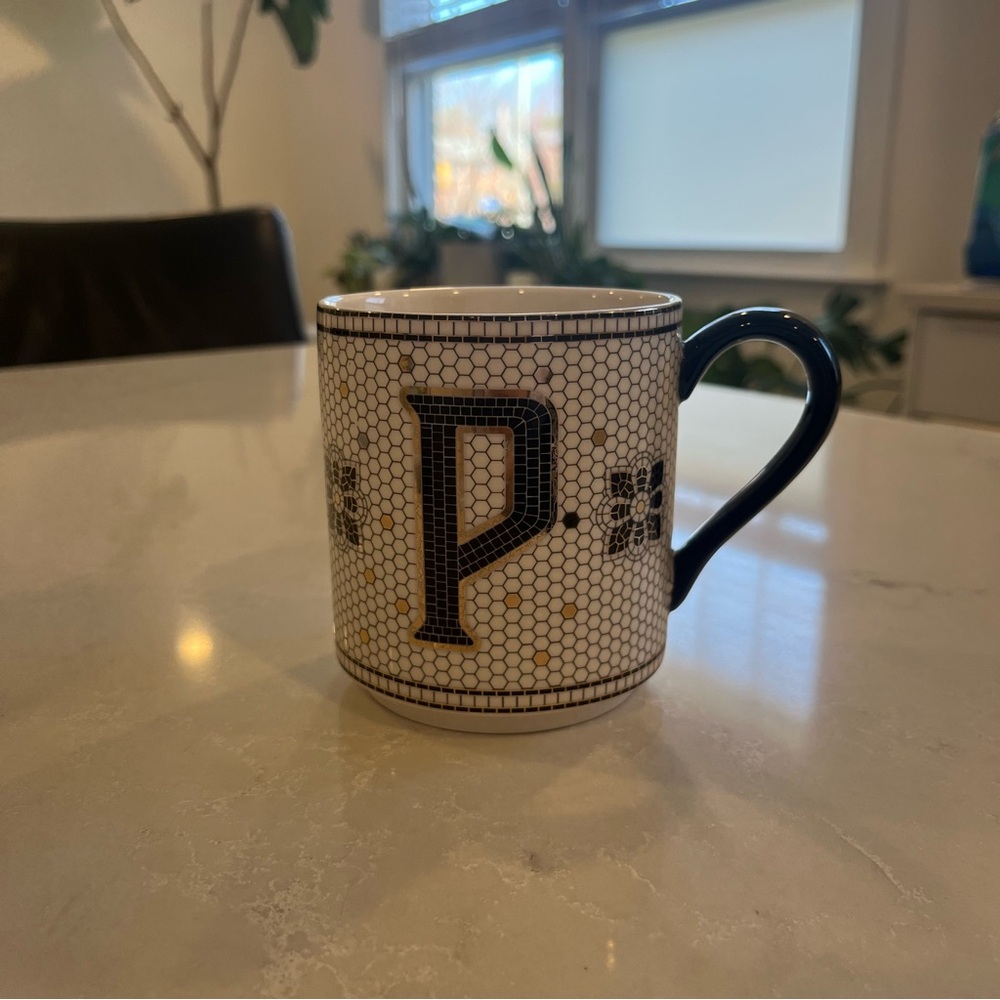 Anthropologie Monogrammed P Ceramic Mug with Black Handle